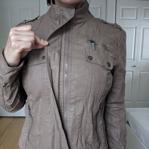 Beige Faux Leather Jacket